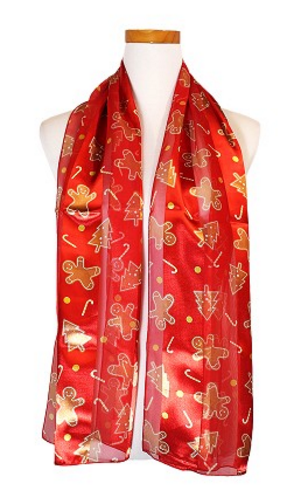 Christmas Gingerbread Satin Scarf #OS-3018RD (Red)