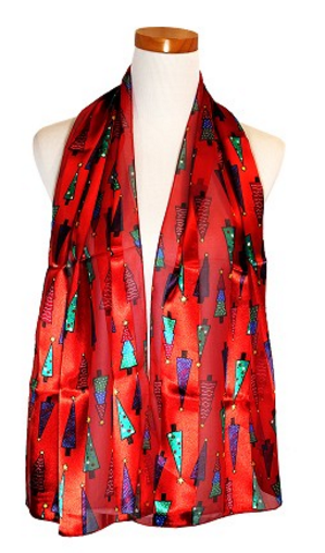 Christmas Tree Satin Scarf #OP-1755RD (Red)