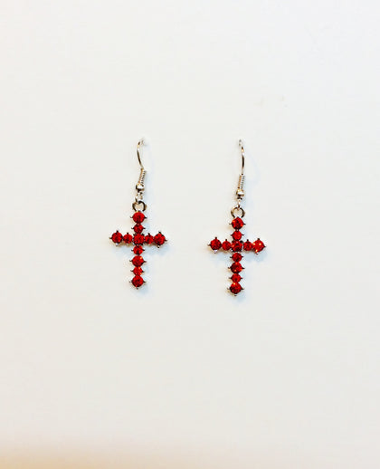 Cross Dangling Earrings #66-70024 Red
