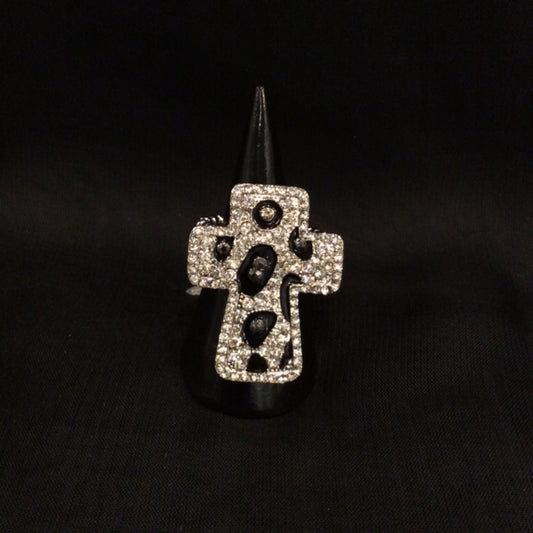 Cross with Leopard Epoxy Stretch Ring#60-3009