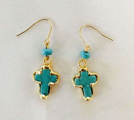 Cross Natural Stone Earrings #12-24442GD