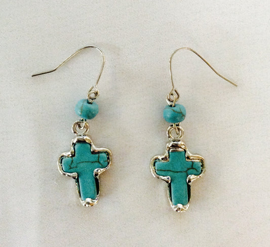 Cross Natural Stone Earrings #12-24442SI