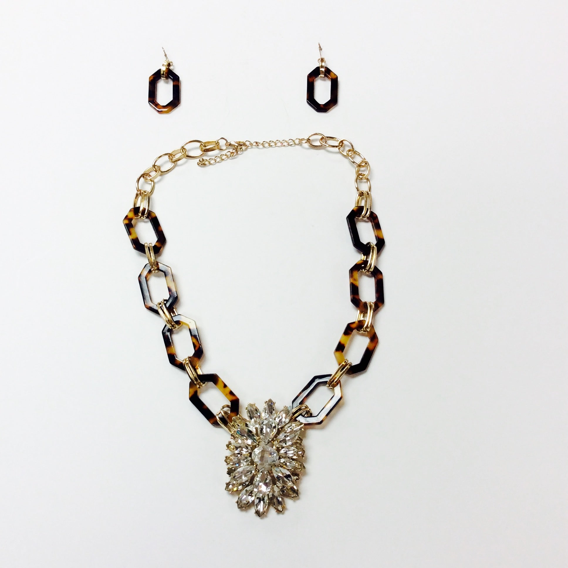 Tortoise Shell Crystal Necklace-Earring Set #12-14007