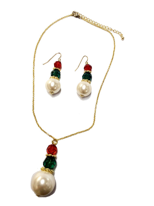 Christmas Pearl Necklace Earring Set #38-5785