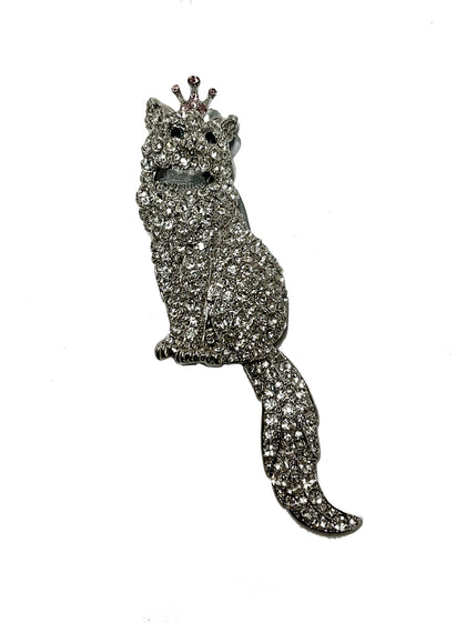 Large Cat with Crown Pin #40-4076S (Silver)
