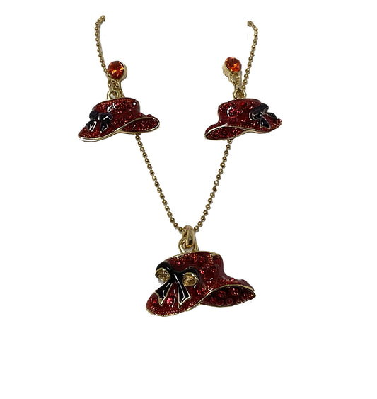 Red Hat Necklace-Earring Set #11-21628