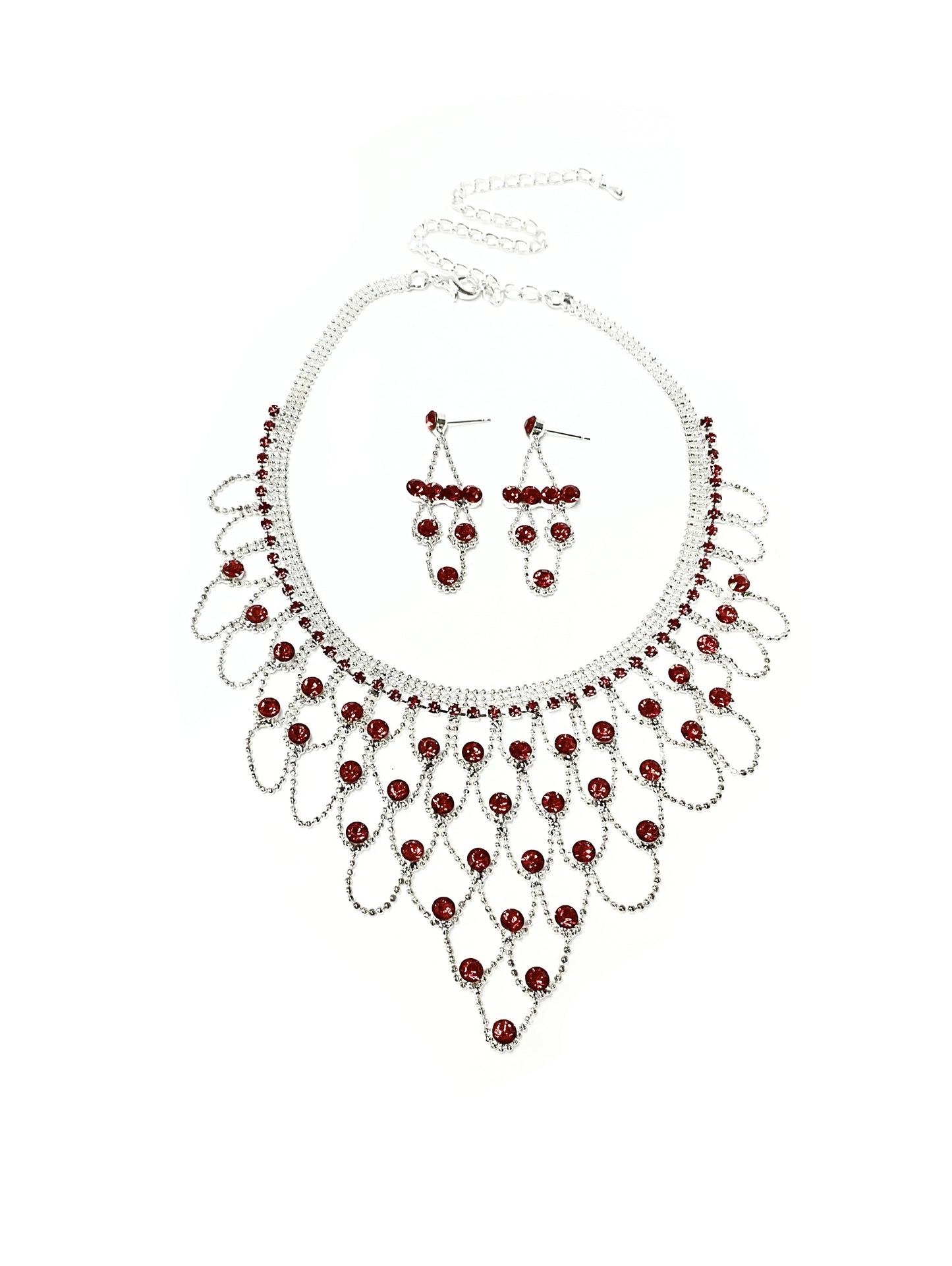 Net style Necklace and Earrings Set #66-14110RD