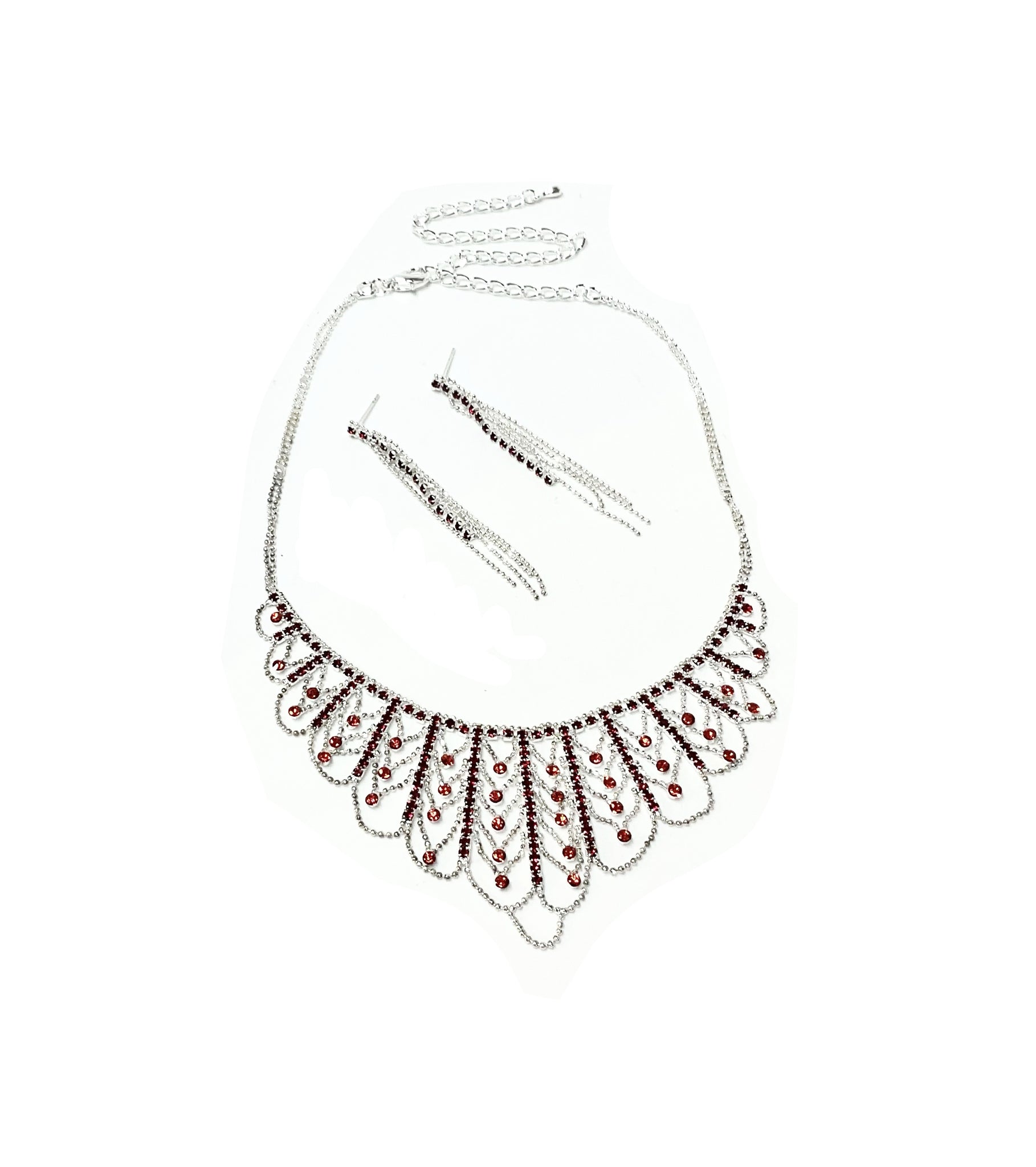 Net style Necklace and Earrings Set #66-14096RD