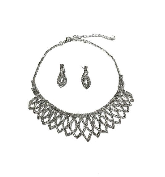 Rhinestone Necklace and Earrings Set#66-14107CL