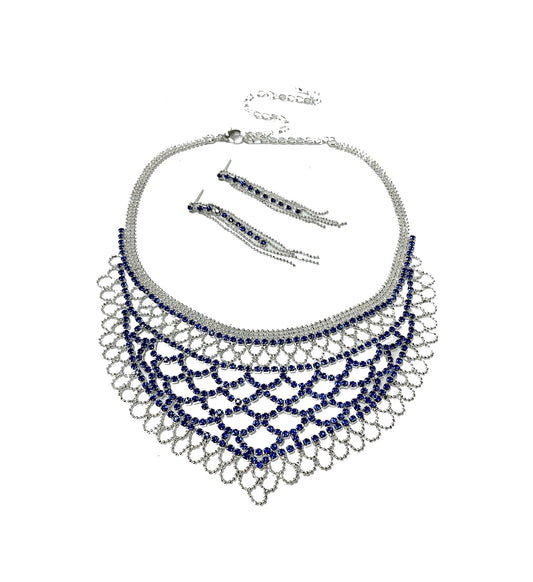 Net Style Necklace and Earrings Set#66-14106BL