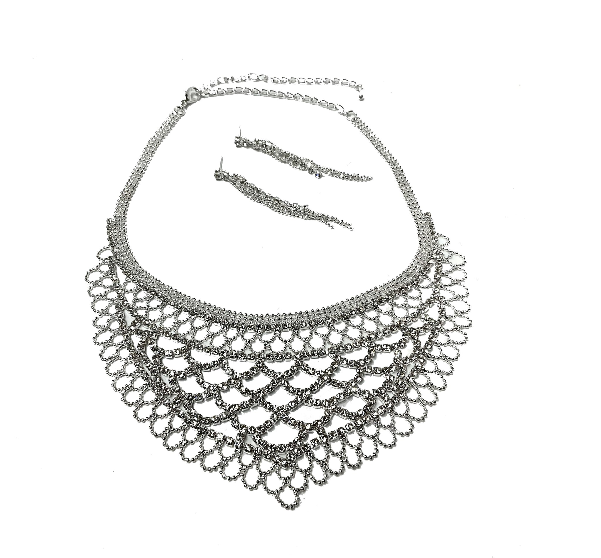 Net Style Necklace and Earrings Set#66-14106CL