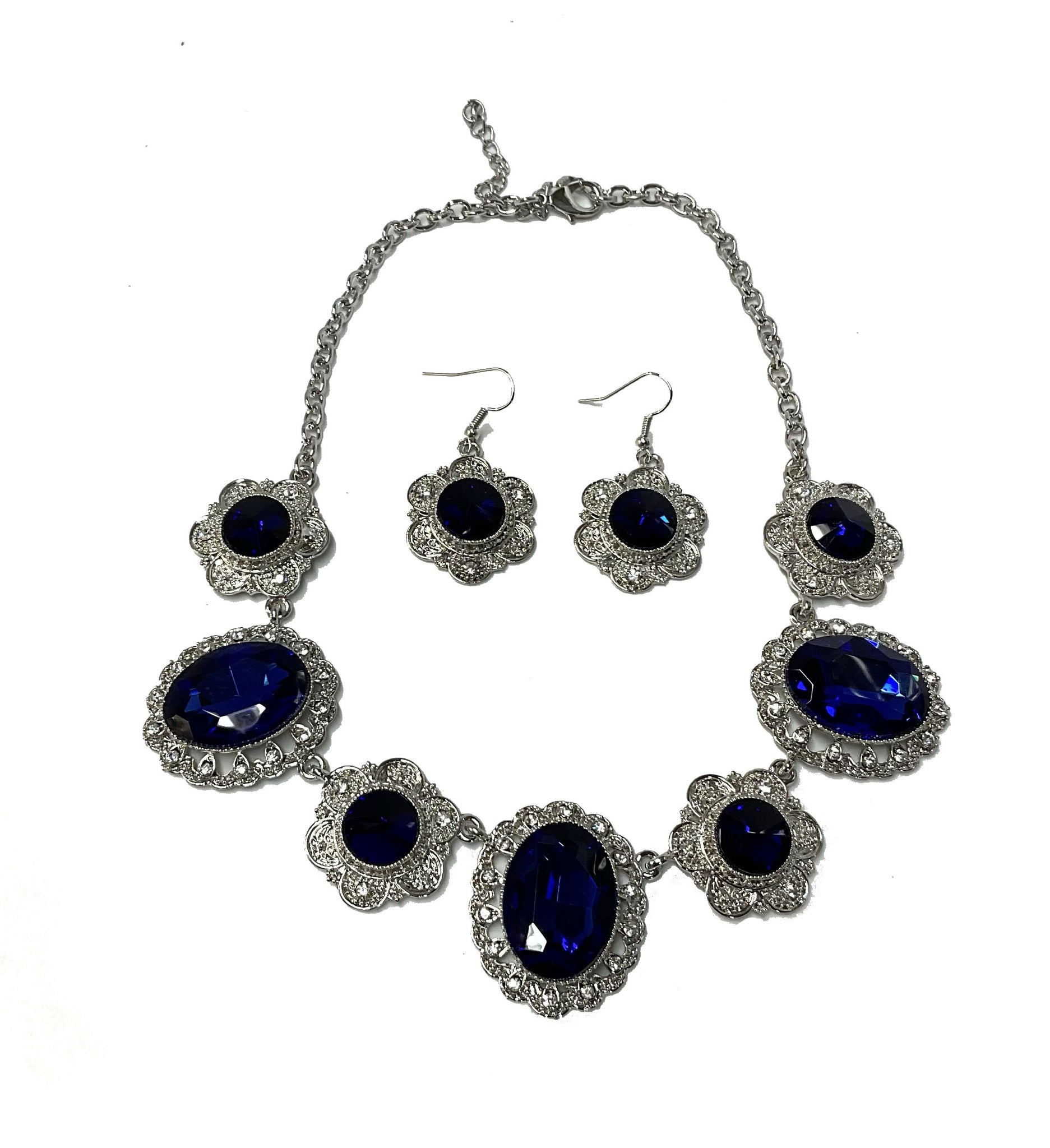 Rhinestone Necklace and Earrings Set#28-11231BL