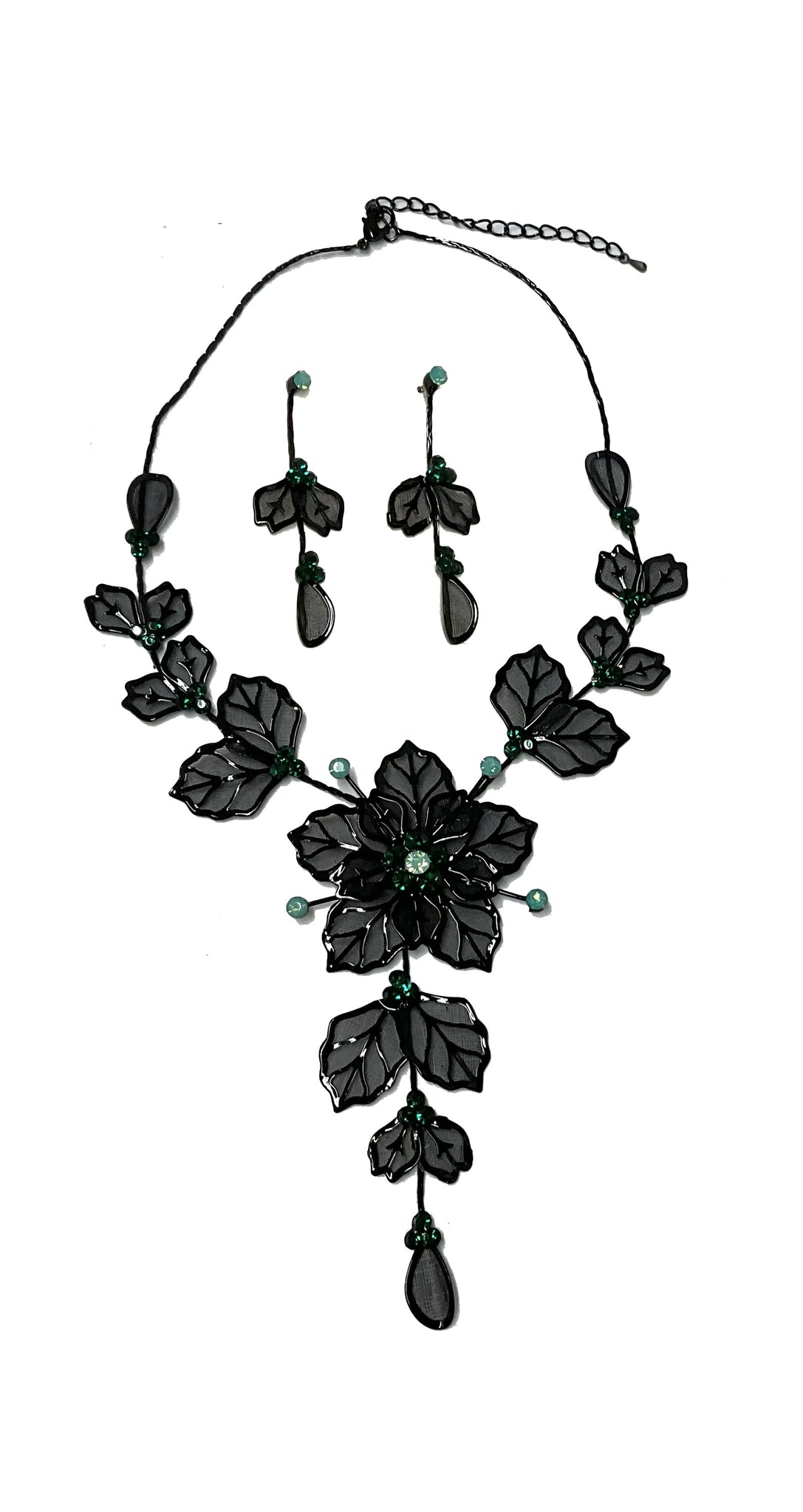 Mesh Flower Necklace/Earring Set (Emerald) #66-23174EM