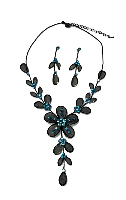Mesh Flower Necklace/Earring Set (Aqua) #66-23199AQ