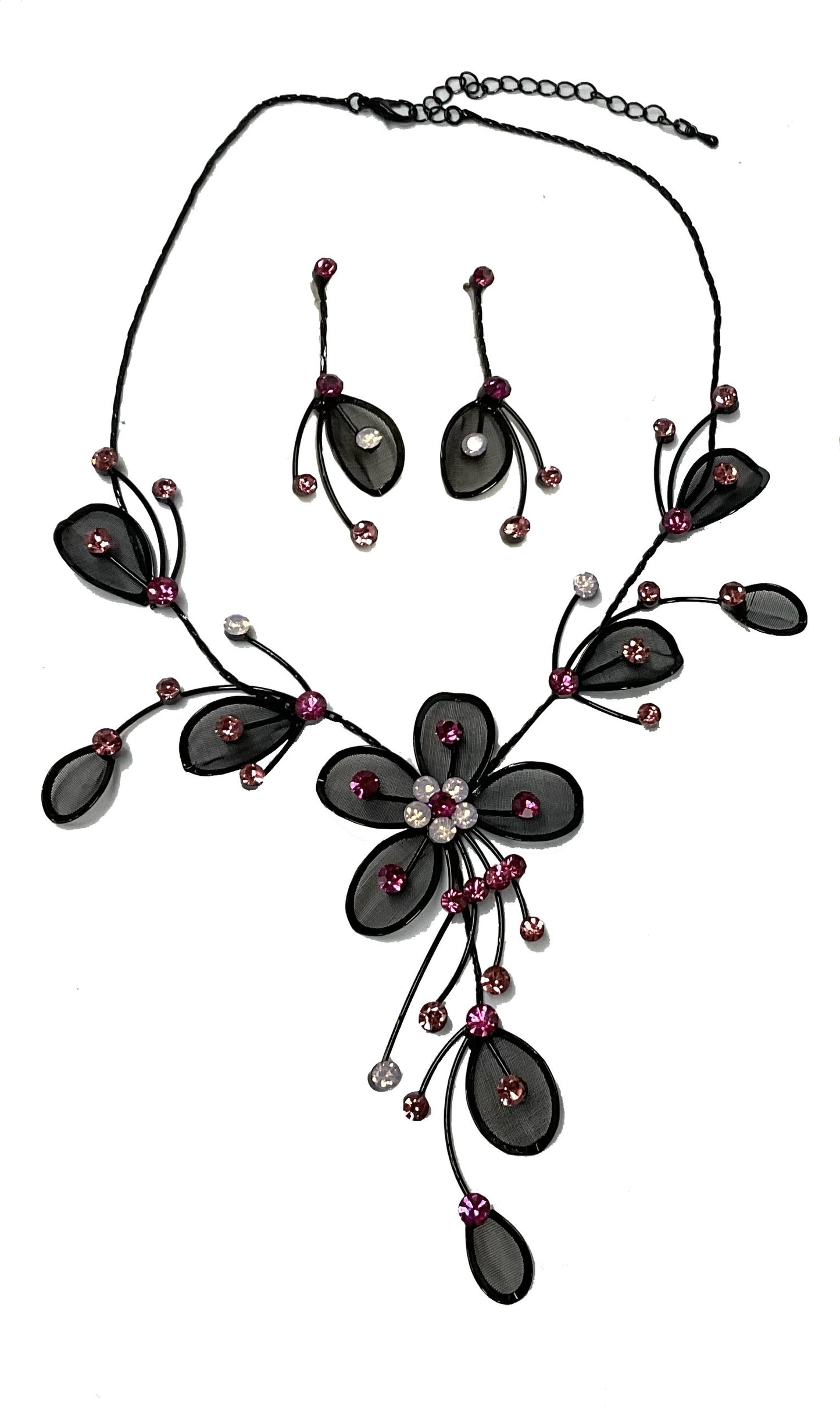 Mesh Flower Necklace/Earring Set (Pink) #66-23200PK