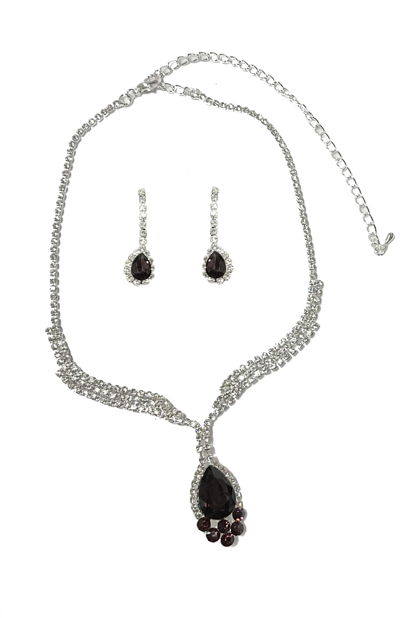 Small Rhinestone Necklace and Earrings Set#66-14113PP
