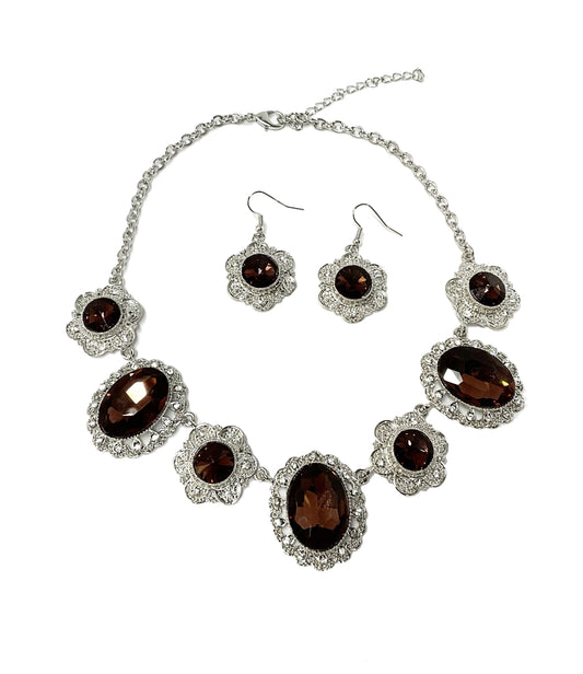Rhinestone Necklace and Earrings Set#28-11231TP