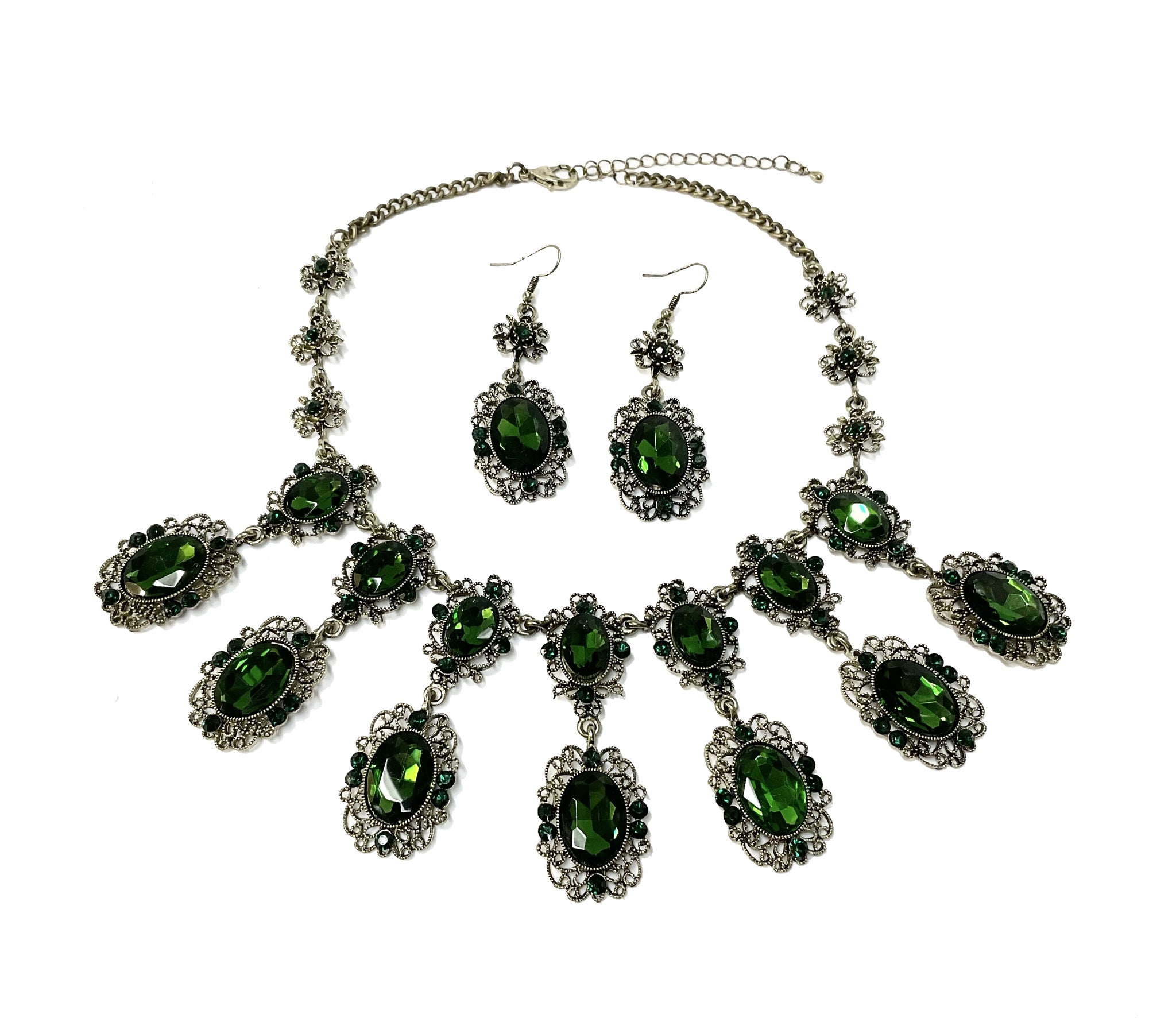 Rhinestone Necklace and Earrings Set#28-11304GN