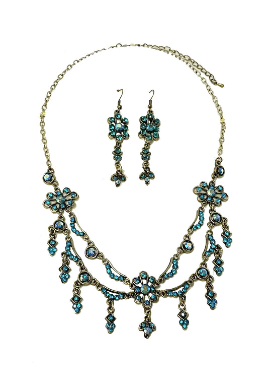 Flower Necklace and Earrings Set#28-11160Teal