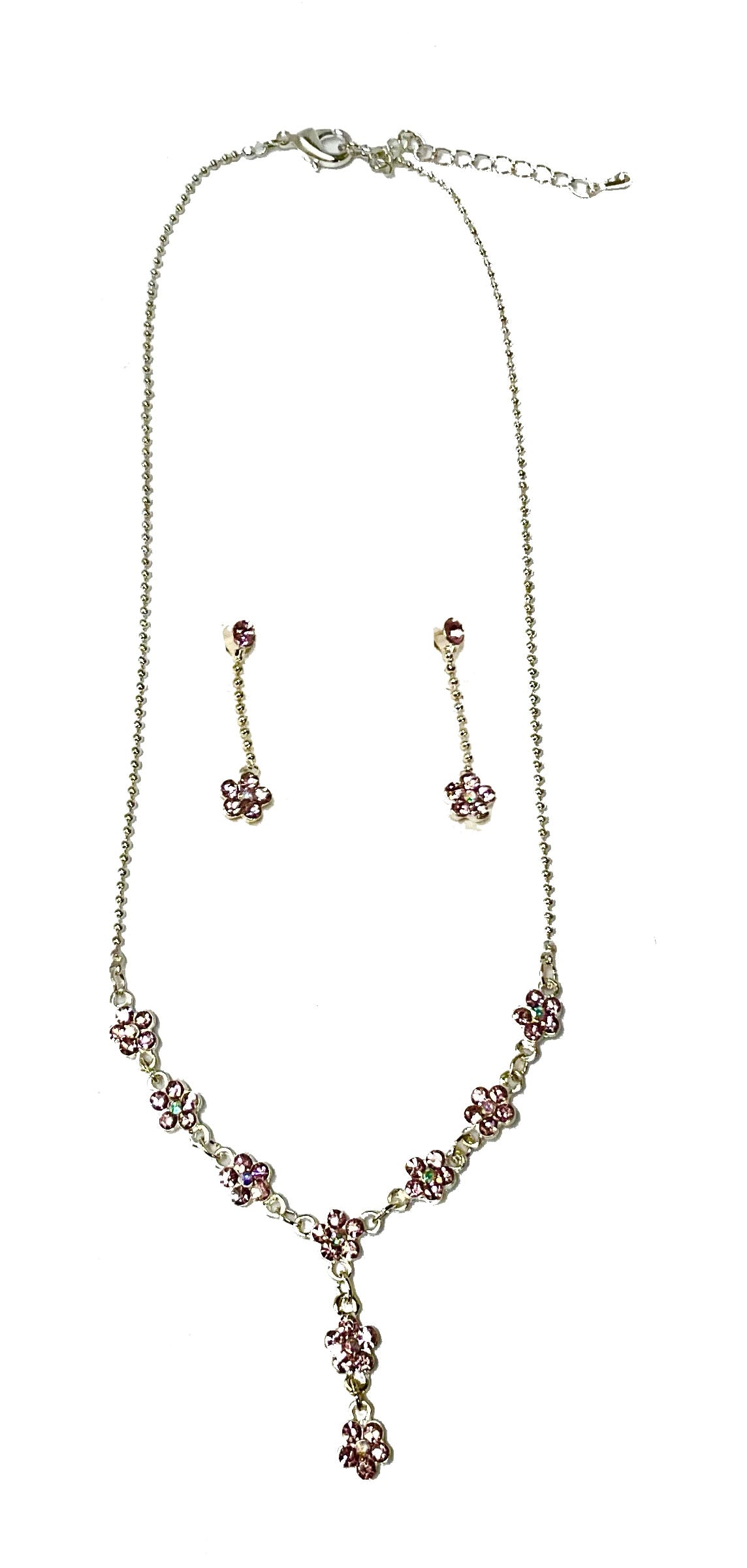 Tiny Flower Necklace-Earring Set#28-11133PK (Pink)