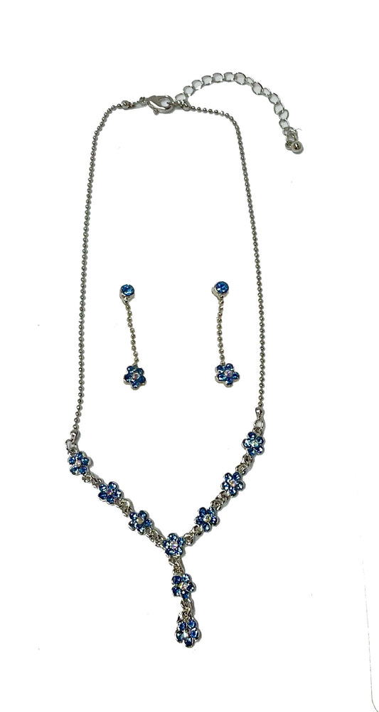 Tiny Flower Necklace-Earring Set #28-11133AQ (Aqua)