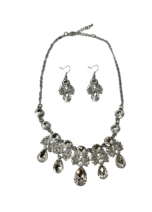 Teardrop Necklace-Earring Set #28-11227CL (Clear)