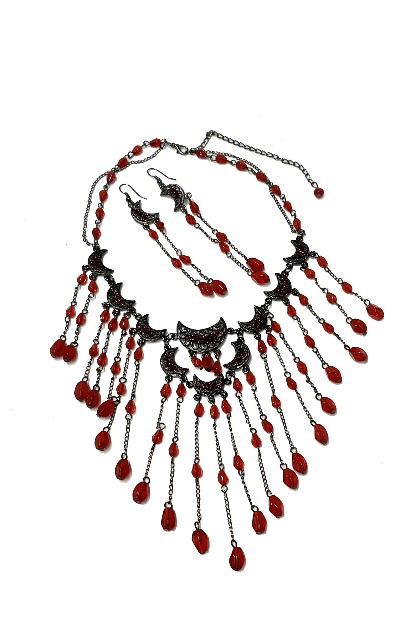 Moon Drop Necklace/Earring Set (Red) #66-2033RD