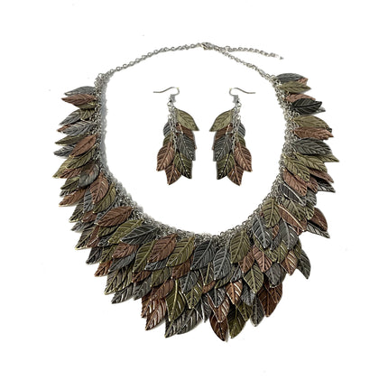 Multi Leaf Necklace and Earrings Set#28-11222