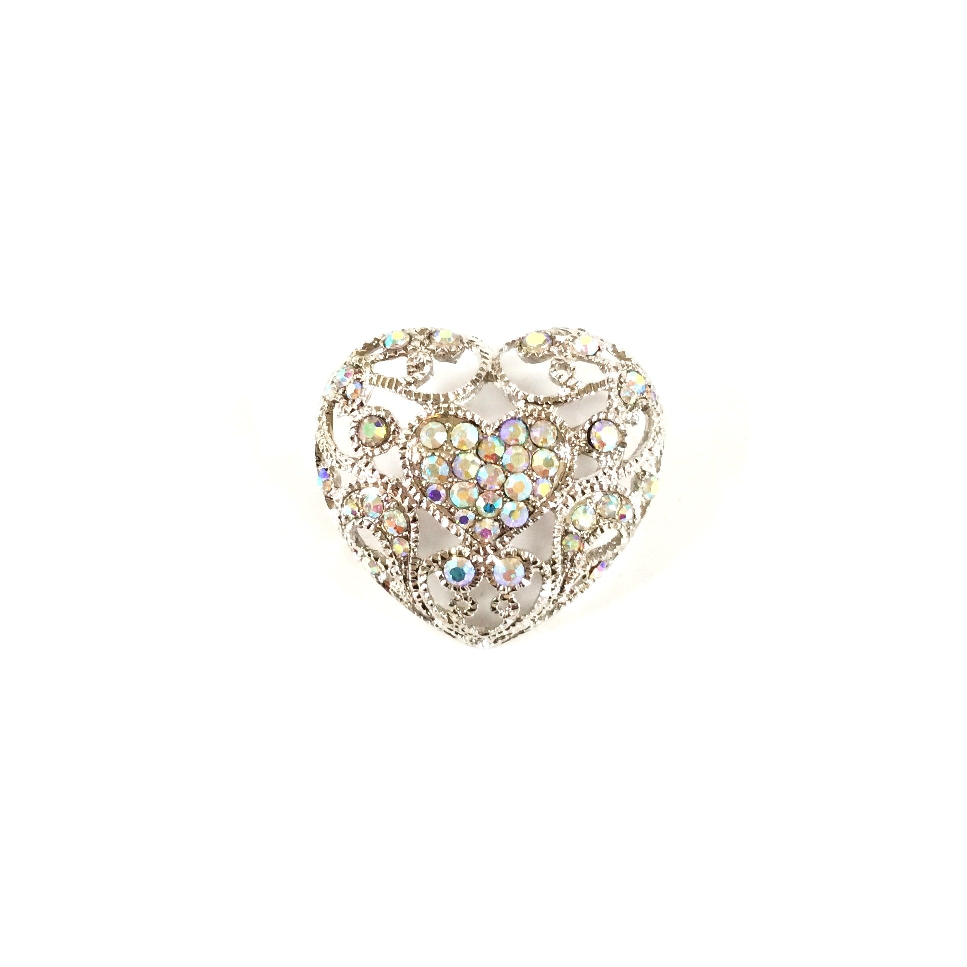 Heart Pin #19-140210 (Silver/Aurora Borealis)