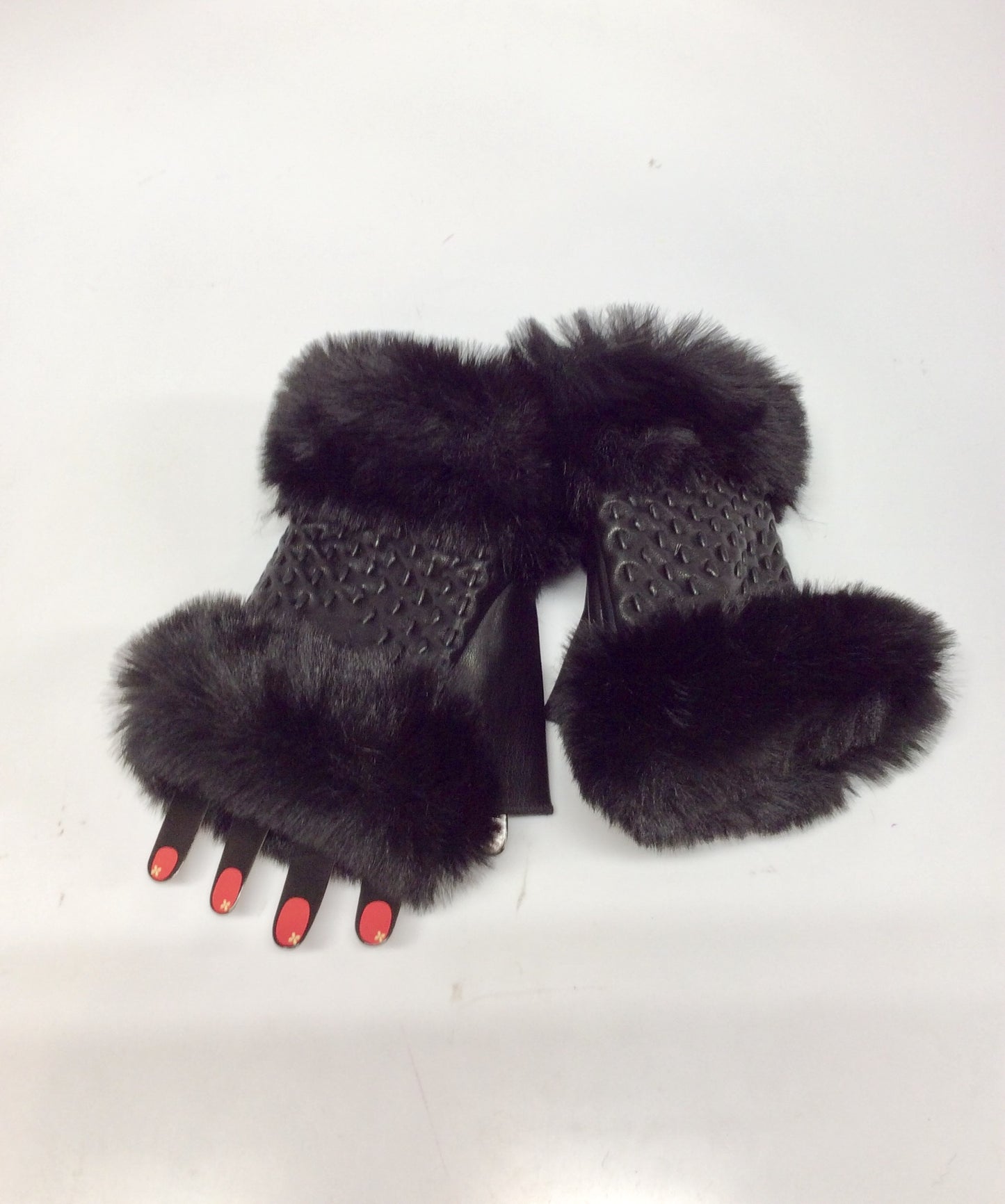 Black Fur Finger less Glove #89-93107