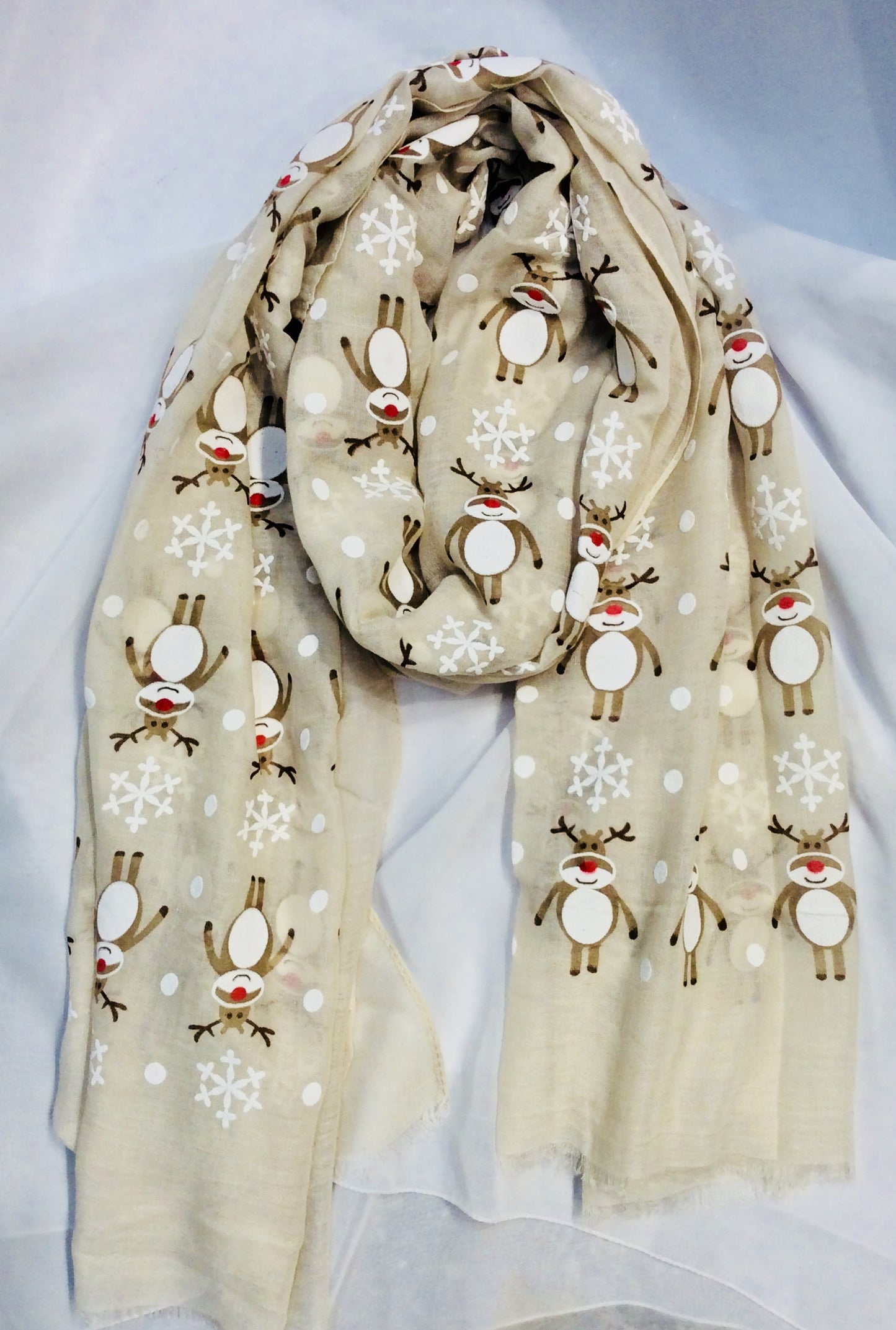 Reindeer Oblong Scarf (Beige) #88-2913BE