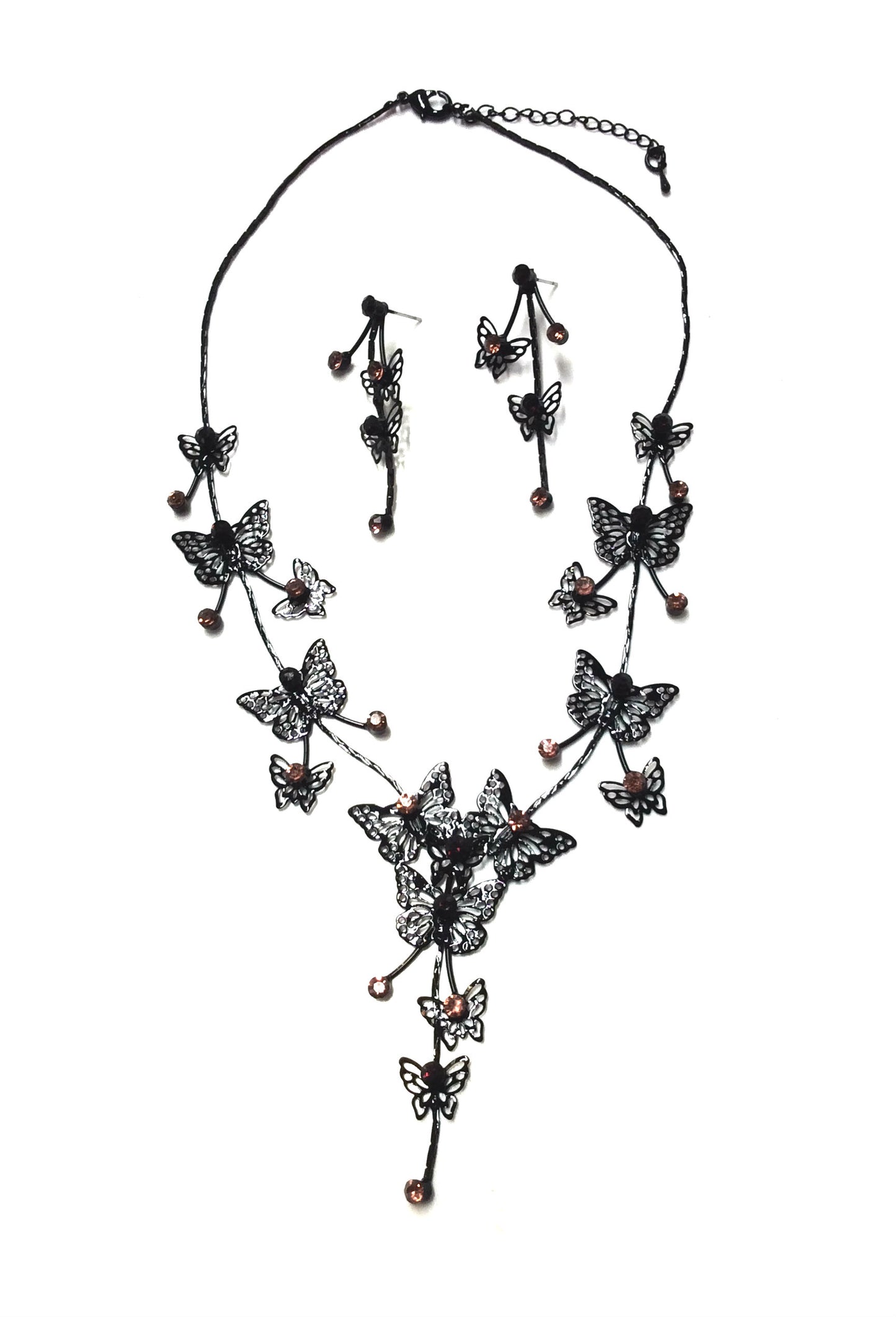 Butterfly Necklace-Earring Set #66-23213AM (Light Amethyst)