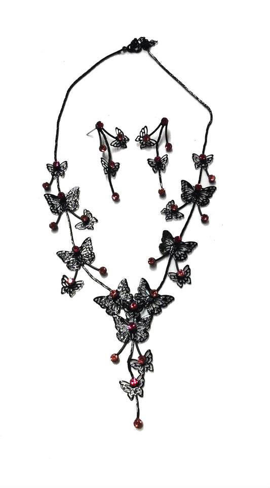 Butterfly Necklace-Earring Set #66-23213FU (Fuchsia)