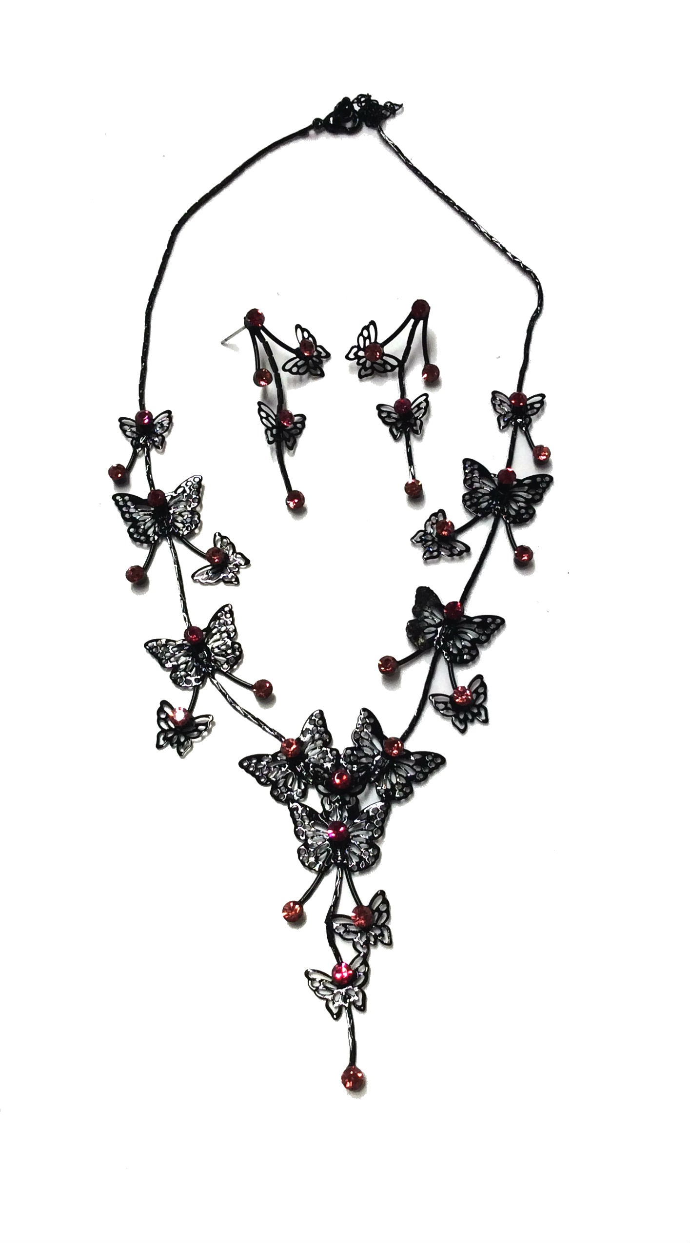 Butterfly Necklace-Earring Set #66-23213FU (Fuchsia)