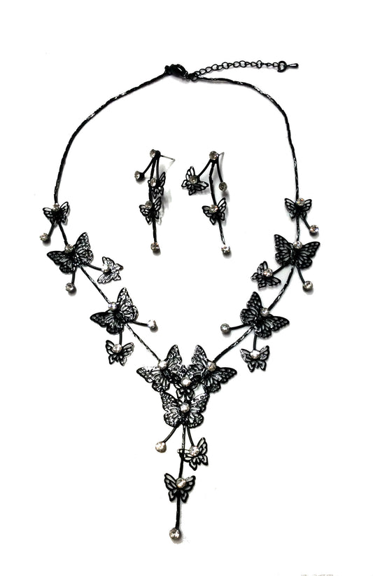 Butterfly Necklace-Earring Set #66-23213CL (Crystal)