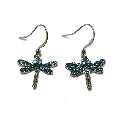 Tiny Dragonfly Dangling Earrings #28-11092AQ