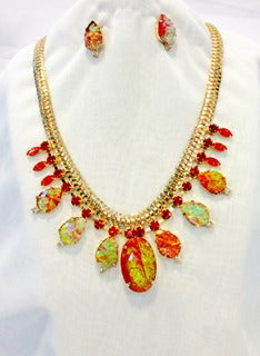 Opal Necklace and Earrings Set #12-13831RD