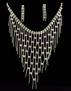Open Net Style Necklace and Earrings Set#66-14020CL