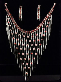Open Net Style Necklace and Earrings Set#66-14020RD