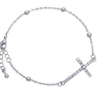 Rhinestone Cross Ballchain Bracelet #12-81968SL