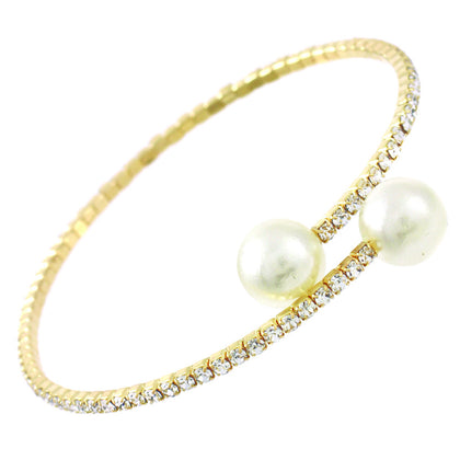 Rhinestone Wire Bracelet with Pearl #12-82255GD