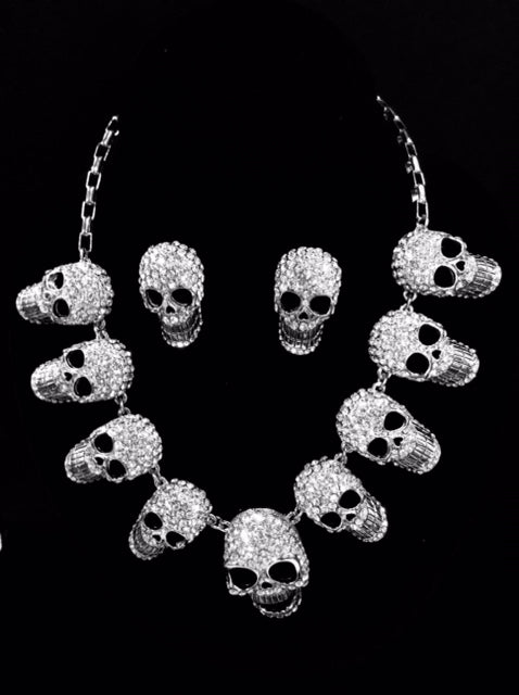 Skull Head Necklace and Earrings Set #60-13574S