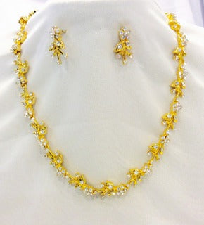 Tiny Flower Necklace-Earring Set #47-3337G (Gold)